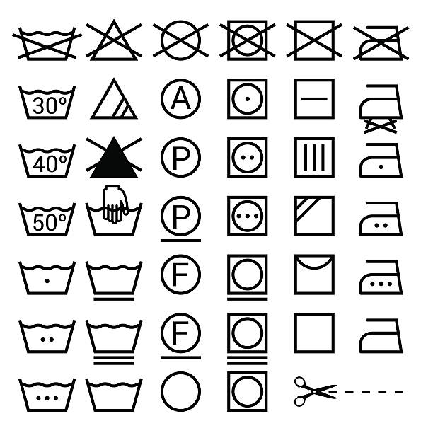 illustrations, cliparts, dessins animés et icônes de ensemble de symboles de lavage. blanchisserie d'icônes isolé sur fond blanc - ai