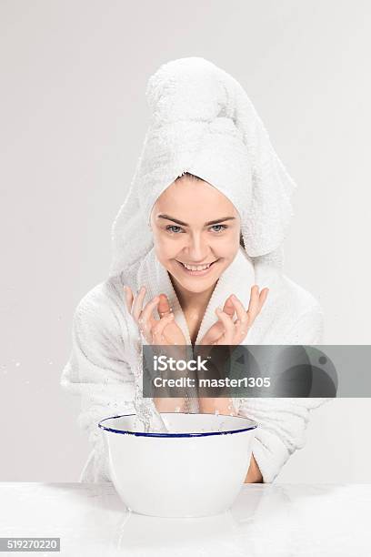 Young Woman Washing Face With Clean Water Stock Photo - Download Image Now - Adult, Adults Only, Bathtub