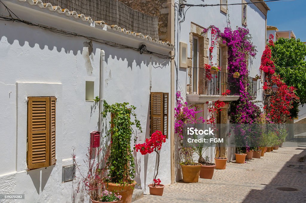 Streets of Elvissa, Ibiza The colourful street of Elvissa the old town on Ibiza Island, Spain Ibiza Island Stock Photo