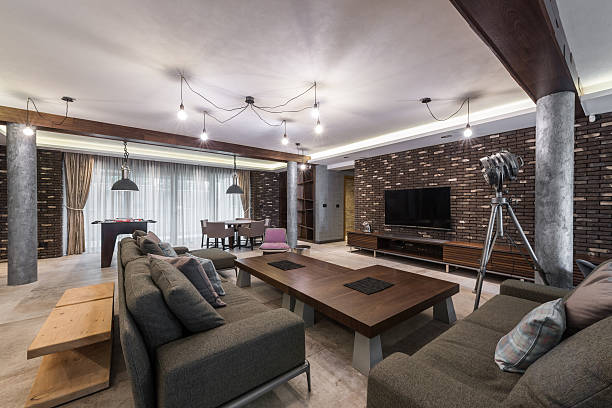 istock Great living room in modern villa house interior 519271284