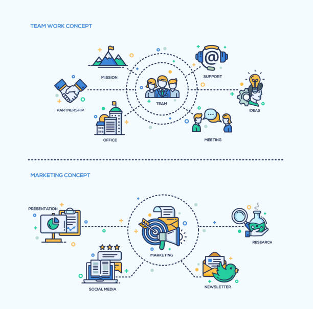 チーム作業、マーケティング作品のビジネスコンセプトアイコンを設定します。 - analisys点のイラスト素材／クリップアート素材／マンガ素材／アイコン素材