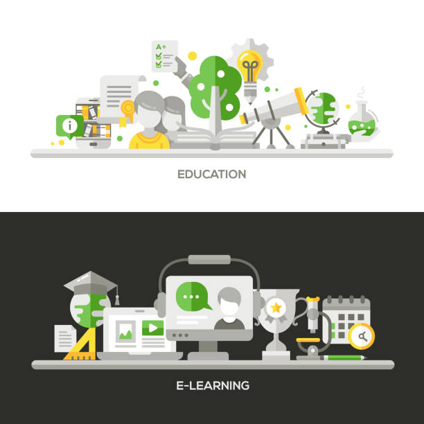 온라인 교육, e-러닝 컨셉입니다 조성물은 배너 설정 - analisys stock illustrations