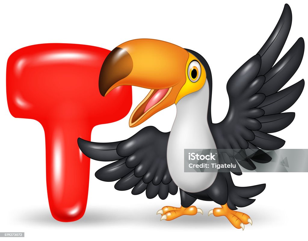 Cartoon illustration of T letter for Toucan Illustration of T letter for Toucan Alphabet stock vector