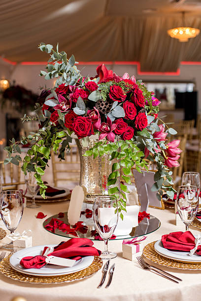 istock Beautiful flowers on table in wedding day. Luxury holiday background. 519275586