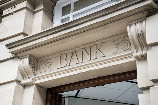 istock Bank Sign logo entrance, Stone Background 519277771