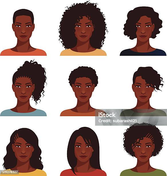 African American Women With Various Hairstyle Stock Illustration - Download Image Now - African Ethnicity, Women, African-American Ethnicity