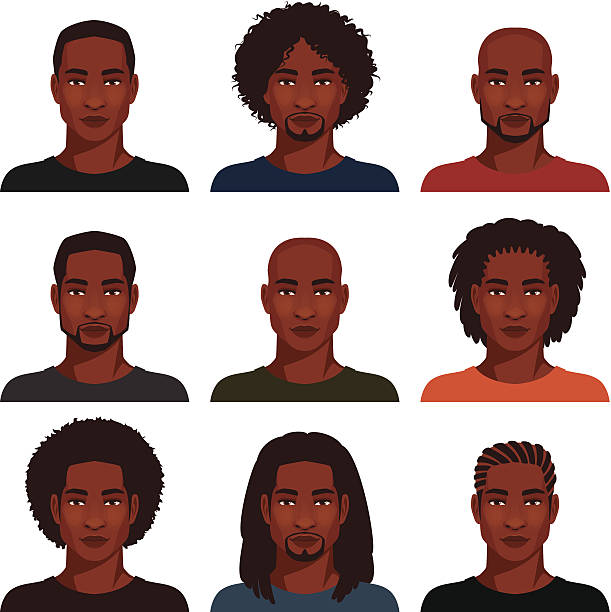 illustrations, cliparts, dessins animés et icônes de homme afro-américain avec différents coiffure - isolated on black illustrations
