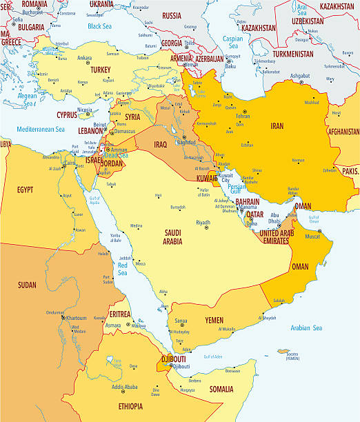 Map of Middle East Highly detailed vector map of Middle East.. israel egypt border stock illustrations