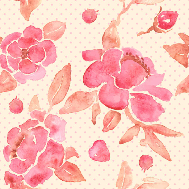 ilustraciones, imágenes clip art, dibujos animados e iconos de stock de papel tapiz acuarela sin costuras con flores de peonía en vector. - illustration and painting textured backgrounds retro revival