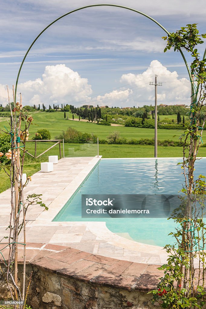 Swimming Pool with decorative arch A Swimming Pool with decorative arch in Tuscany Valley (Italy) Beauty In Nature Stock Photo