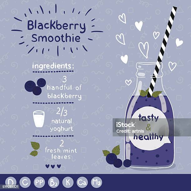 Blackberry Smoothie Recipe Stock Illustration - Download Image Now - Blackberry - Fruit, Blended Drink, Blender