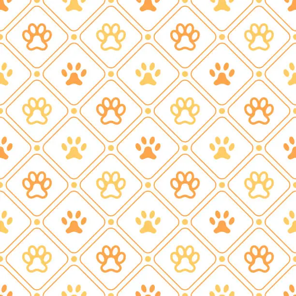 Vector illustration of Animal seamless vector pattern of paw footprint, line and dot