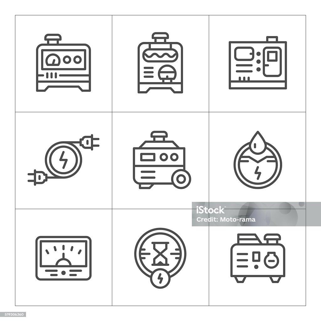 Set line icons of electrical generator Set line icons of electrical generator isolated on white. This illustration - EPS10 vector file. Generator stock vector