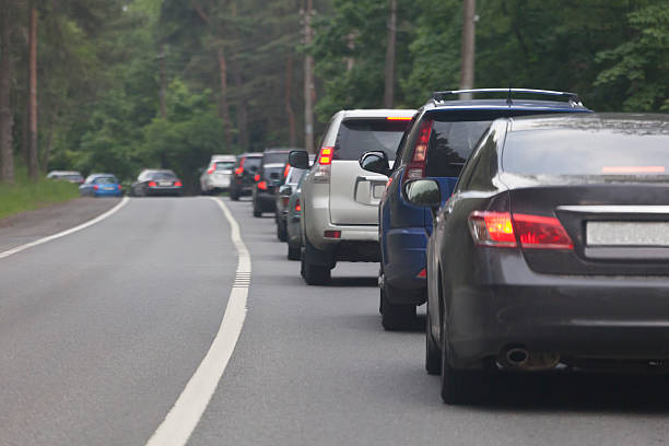 istock traffic jam on the country road 519306706