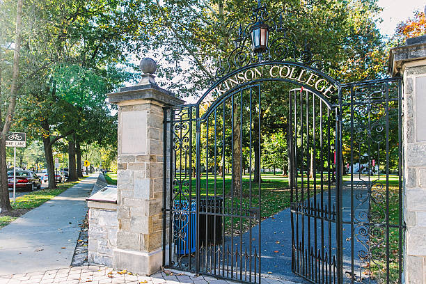 Dickinson College entrance in autumn. Carlisle, PA, USA - October 16, 2015: Dickinson College entrance in autumn.  midwestern state university stock pictures, royalty-free photos & images