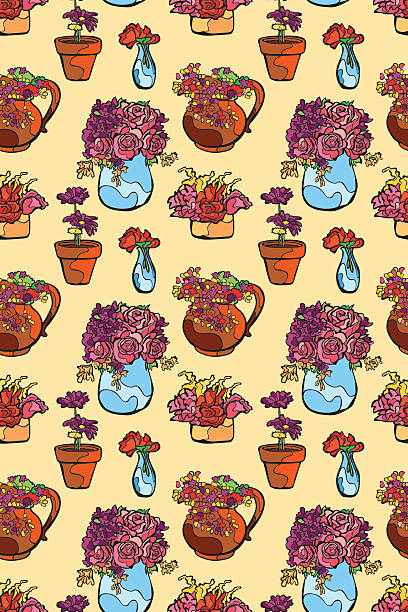 illustrazioni stock, clip art, cartoni animati e icone di tendenza di fiori. vaso con fiori. motivo senza interruzioni vettoriale (sfondo). - bouquet rose peony rosé
