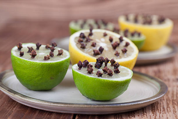Lemon and limes with cloves, natural insect repellent. Shallow dof