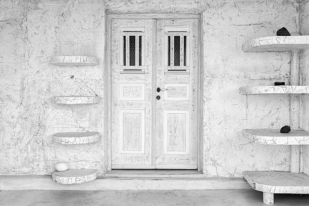 Black and white for a door in Santorini stock photo