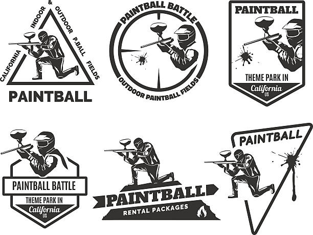 illustrations, cliparts, dessins animés et icônes de ensemble de monochromes paintball symboles - paintball