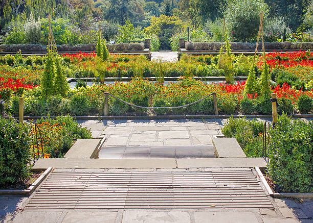 istock Colorful Flower Garden with Paths & Pond 519313792