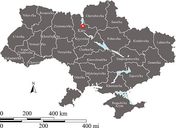 illustrations, cliparts, dessins animés et icônes de ukraine carte vectorielle contour avec des échelles et des états ou provinces - donetsk oblast