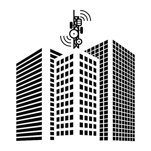 Vector illustration of Antennas on buildings in the city icon set