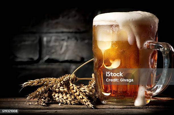 Beer Near Brick Wall Stock Photo - Download Image Now - Beer - Alcohol, Hops Crop, Brewery