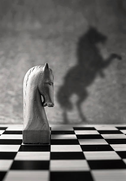 Leader Chess piece with a rearing horse as shadow knight chess piece photos stock pictures, royalty-free photos & images
