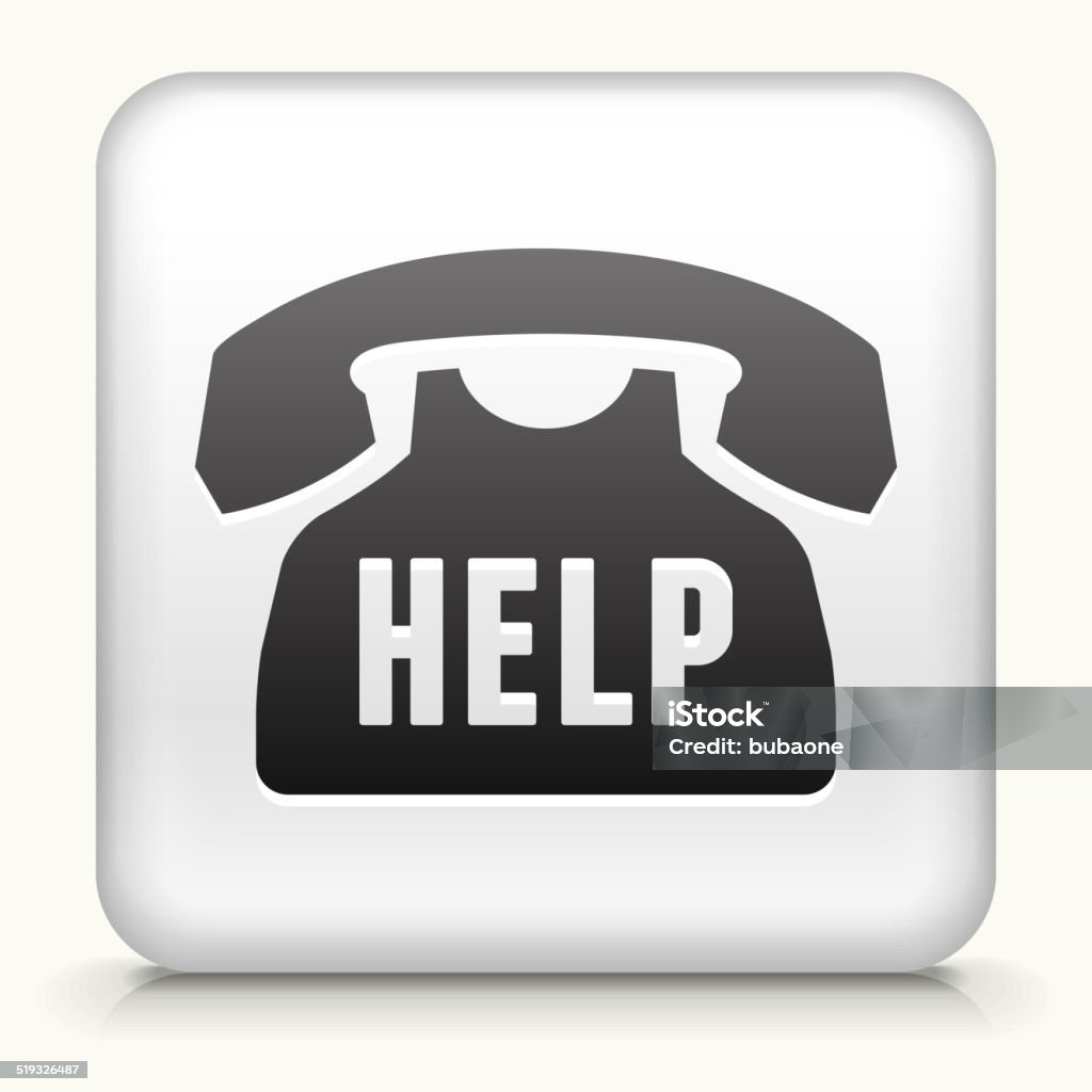 Cuadrados blancos Botón picturing un teléfono con'ayuda" etiqueta - arte vectorial de Ayuda libre de derechos