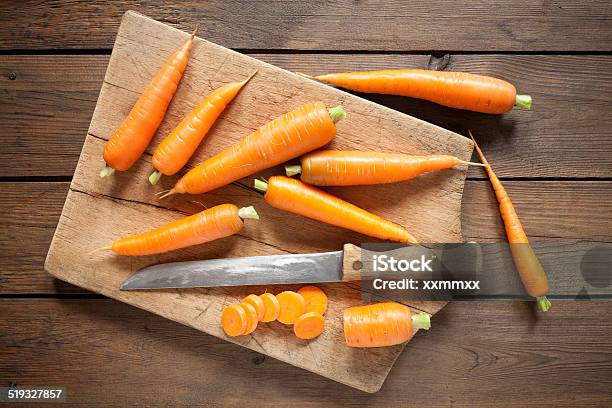 Carrots On Wood Stock Photo - Download Image Now - Above, Agriculture, Carotene