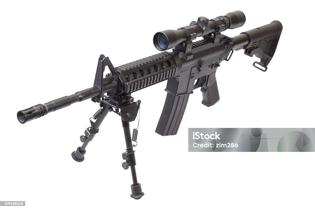 Design R4 Rifle White Backround Assault Rifle With Bipod Isolated On A White Background Stock Photo ...