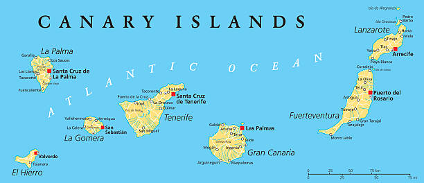 stockillustraties, clipart, cartoons en iconen met canary islands political map - canarische eilanden