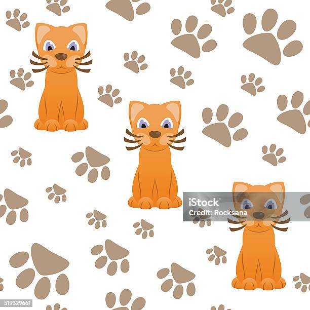 Seamless Pattern With Cartoon Cat And Paws Stock Illustration - Download Image Now - Animal, Animal Body Part, Animal Foot