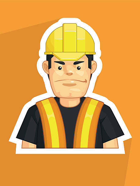 Profession - Construction Worker A vector image of construction worker. Drawn in cartoon style, this vector is very good for design that needs professions element in cute, funny, colorful and cheerful style. construction hiring stock illustrations