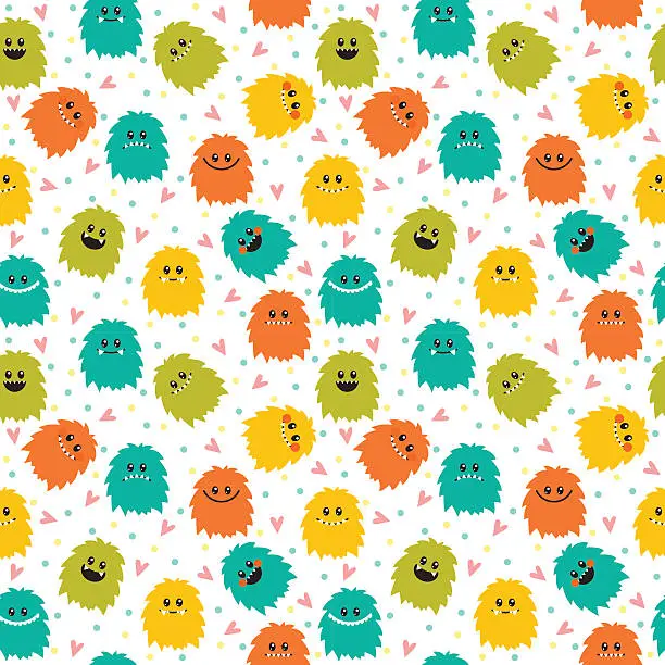 Vector illustration of Cute seamless pattern with cartoon smiley monsters