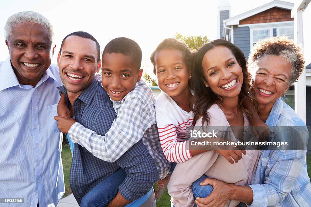 Outdoor group portrait of black multi generation family Family Stock Photo