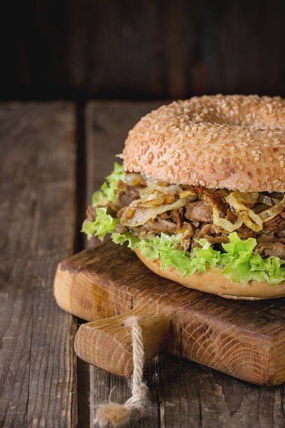 istock Bagel with stew and fried onion 519332230