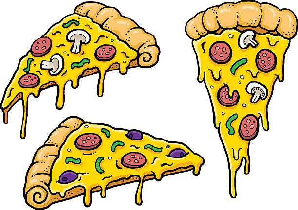 Cheesy Comic Pizza Slices vector art illustration