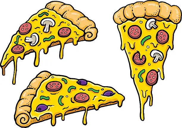 Vector illustration of Cheesy Comic Pizza Slices