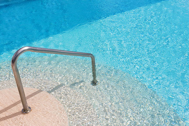 istock Calm swimming pool steps and handrail 519333392