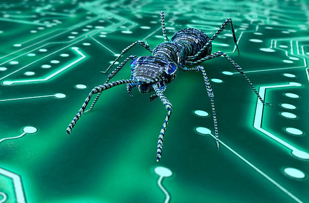 concepto de ordenador digital de seguridad electrónico error en el medio ambiente - computer bug computer chip technology insect fotografías e imágenes de stock