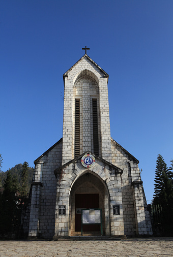 Sapa, Vietnam - January 14, 2015: The major church of Sapa town, Lao Cai province, Vietnam. The church locating in the center of Sapa and is the most well known view point.