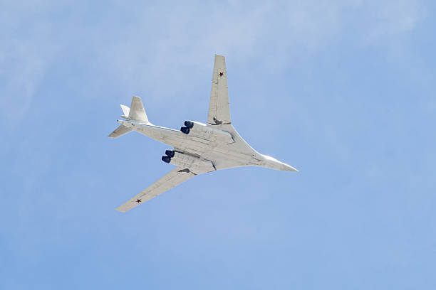 istock Supersonic strategic bomber on blue sky background 519337100