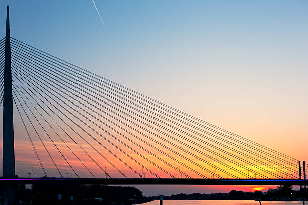 ada ponte tramonto dettaglio, belgrado, serbia - river sava foto e immagini stock