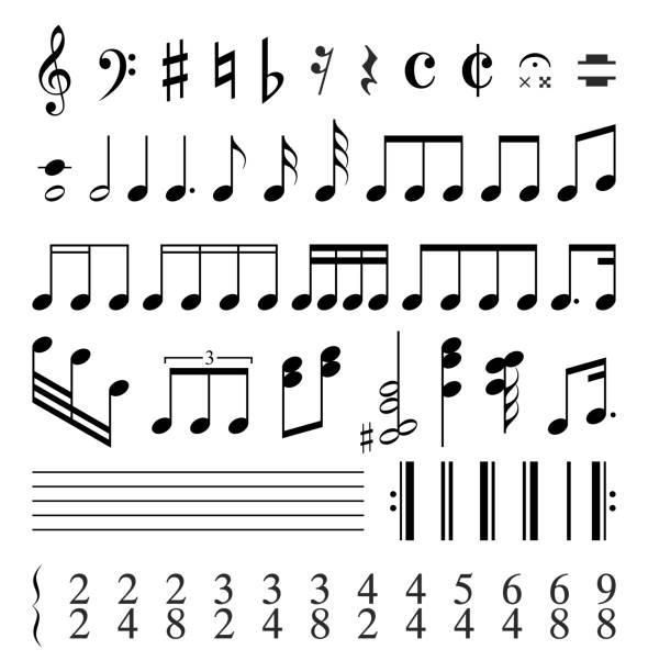 ilustraciones, imágenes clip art, dibujos animados e iconos de stock de notas de música-ilustración de vectores - treble clef