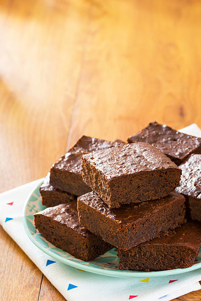 istock Fudgy Chocolate Brownies Piled on a Plate with Copy Space 519342020