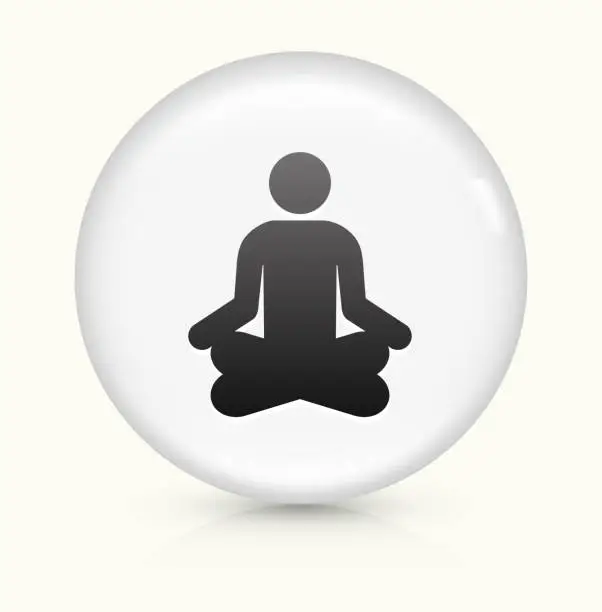 Vector illustration of Person Meditating icon on white round vector button