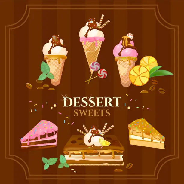 Vector illustration of Desserts and sweets delicious cake chocolate cream