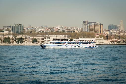Istanbul, Turkey - April 06, 2016: People are crossing Bosphorus on the Ferry boat in Istanbul, Turkey