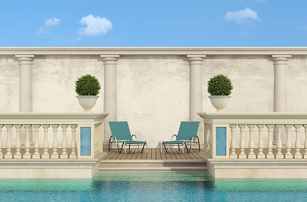 istock luxury swimming pool with classic balustrade 519356118